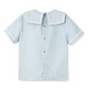 SHORT SLEEVE SHIRT WITH SQUARE RIBBON TRIMMED COLLAR