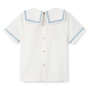 SHORT SLEEVE SHIRT WITH SQUARE RIBBON TRIMMED COLLAR