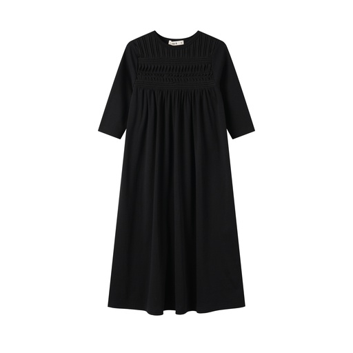 [S25-KG504-BK] HIGH YOKE TUCKS MAXI DRESS