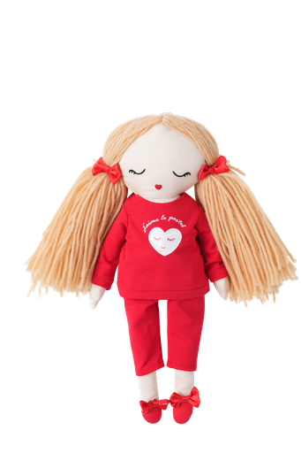 [S25-WAD5-RD-O/S] CENTER HEART PAJAMA DOLL
