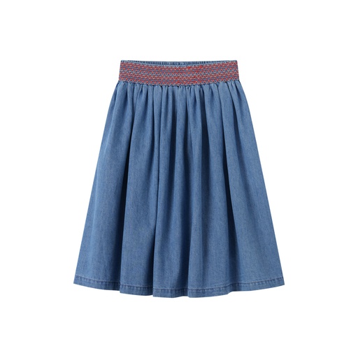 DENIM SKIRT WITH SMOCKED WAIST