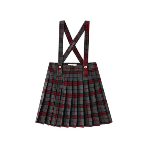 GREY PLAID PLEATED SUSPENDER SKIRT