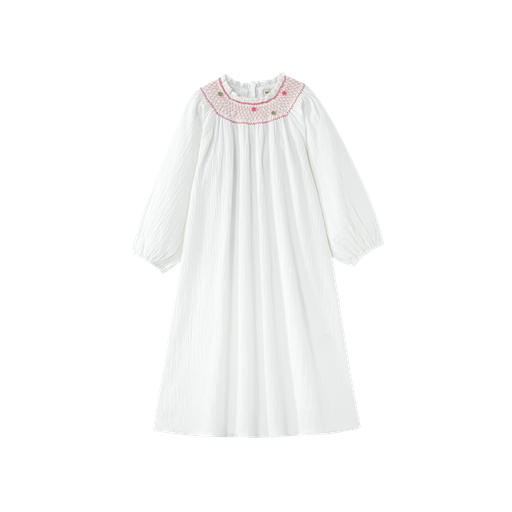 Linen Dress With Floral Smocking